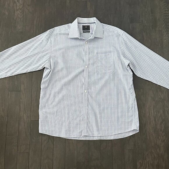 Marks & Spencer Blue, Purple & White Checked Men's Dress Shirt 100% Cotton - Picture 11 of 14